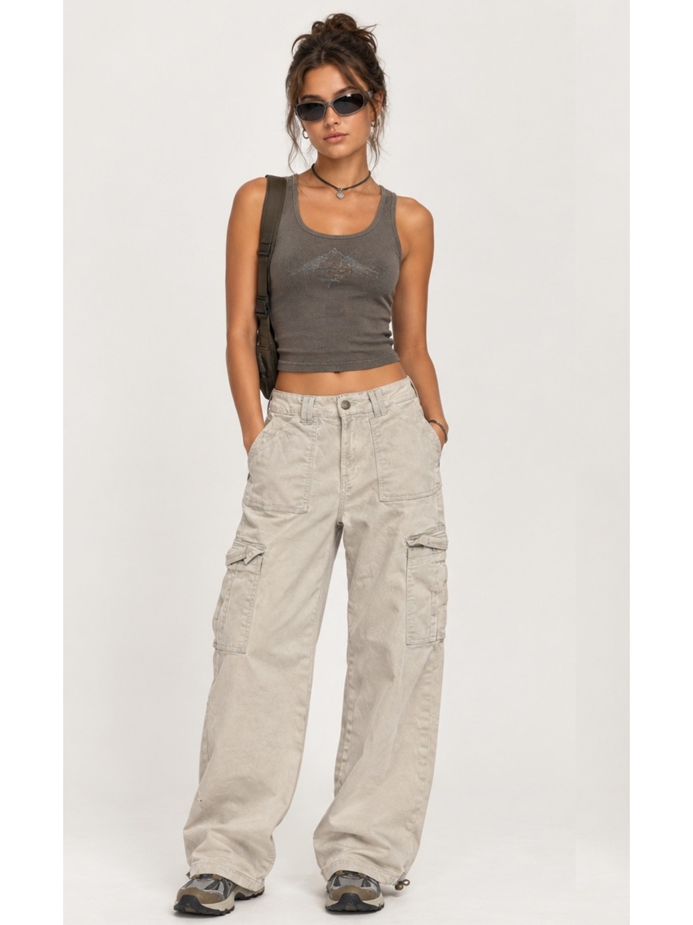 YMI Cream White Y2K Skater Gorpcore Utilitarian 90’s Wide-Leg Cargo Pants Size 5